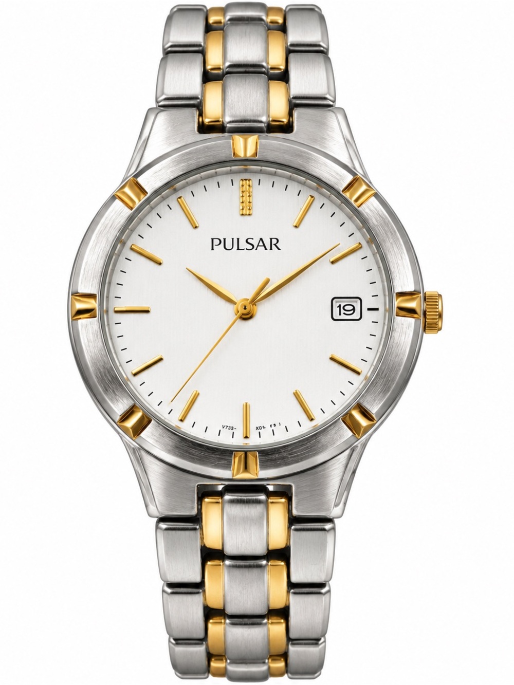 Pulsar Two-Tone Silver & Gold Quartz Watch – White Dial Date Stainless Steel